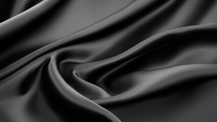 Diamond Black Silk Satin with Soft Folds, Silk Satin with Gentle Drapes, Silk Fabric Background, Silk Fabric Soft Folds, Luxury Background, 8K UHD.