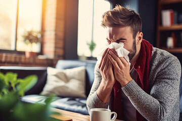 Sick Day: Battling the Flu in Bed - obrazy, fototapety, plakaty