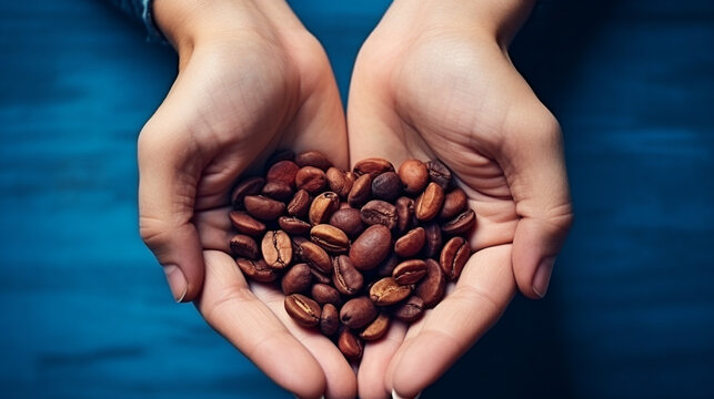 coffee beans in hand HD 8K wallpaper Stock Photographic Image 