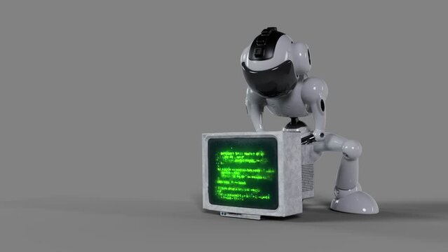 the robot disassembles the old PS computer