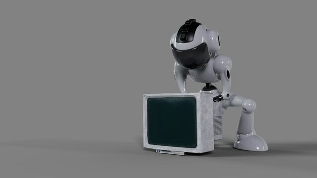 the robot disassembles the old PS computer