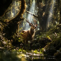 deer in lush forest , generated by AI