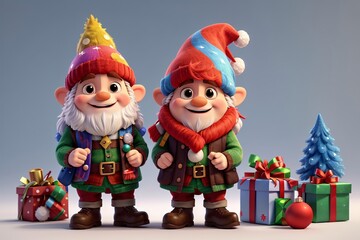 Obraz premium Adorable and charming christmas gnome 3D cartoon character With colorful fur, the gnome with cuteness and holiday spirit. Generative AI.