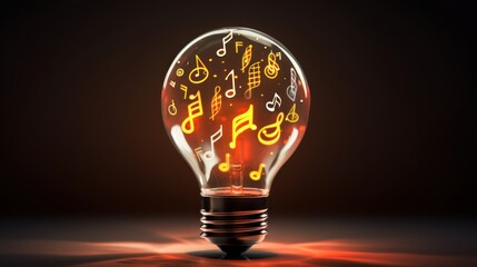 Musical Harmony Musical notes and instruments within a light bulb