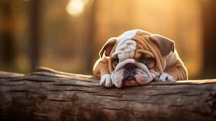 English Bulldog puppy sad (copy space), British Bulldog, AI Generated