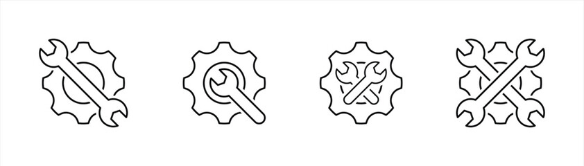 repair icon set. tool wrench, spanner, gear, settings icon symbol sign. vector illustration - obrazy, fototapety, plakaty
