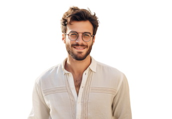 Handsome man smiling wearing casual fit isolated on transparent background PNG