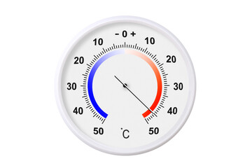 Celsius scale thermometer isolated on transparent background. Ambient temperature plus 45 degrees