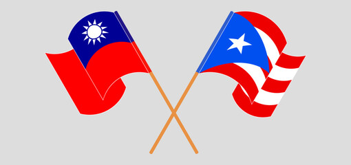 Crossed and waving flags of Taiwan and Puerto Rico