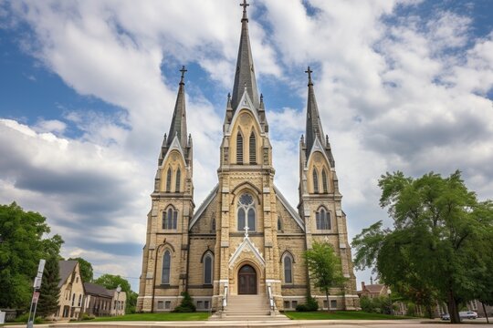 photograph of gothic revival cathedral胢s tall, stone spires