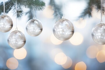 Sustainable Christmas - Handmade eco-friendly ornaments hanging on a minimalist Christmas tree - Xmas sustainability - AI Generated - obrazy, fototapety, plakaty