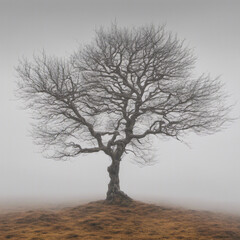 Foggy Tree on a Hill Lone Tree, Generative AI