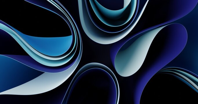Smooth folds of fabric, rounded blue sheets, abstract smoothed plates, minimalist wave 3d color illustration, 3d rendering
