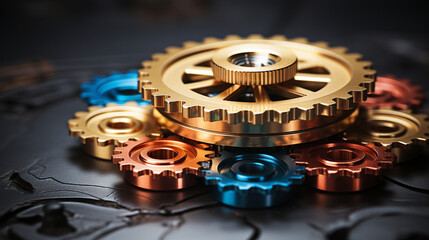 An artwork of interconnected gears symbolizing the cooperation needed for equality