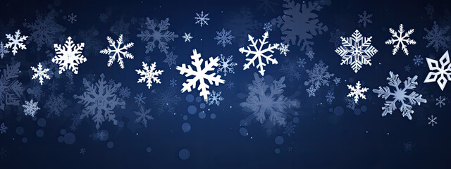 Banner with white snowflakes on dark blue winter background