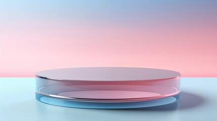 Soft blue and pink color gradient glass podium 3d. Ai generated