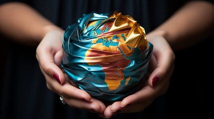A globe wrapped in a ribbon of hands in solidarity for equality - obrazy, fototapety, plakaty