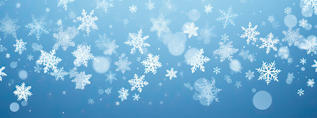 Fototapeta premium Banner with white snowflakes on blue winter background