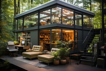  Contemporary office cabin with sustainable and eco-friendly design elements, Generative AI