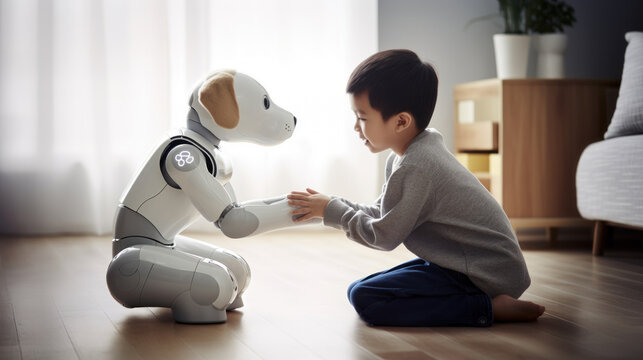 Robot dog pet and human indoor