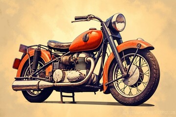 Illustration of an old motorbike. Generative AI