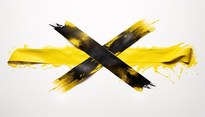 a yellow and black hazard tape on a white background, aerial view, body extensions, forbidden symbol