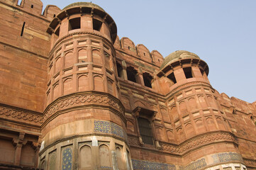 Walls of the Red Fort of Agra, Akbar Gate, Uttar Pradesh, India, UNESCO World Heritage Site