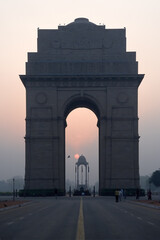India Gate at sunrise, Amar Jawan Jyoti, Delhi, India.