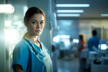 Nurse in uniform at work in a hospital. Health profession. IA.
