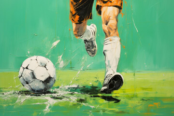 Soccer players run a game and kick soccer ball. European football competition. Concept of sport