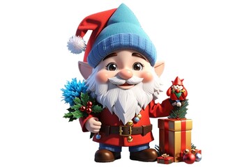 Adorable and charming christmas gnome 3D cartoon character With colorful fur, the gnome with cuteness and holiday spirit on transparent background. Generative Ai.