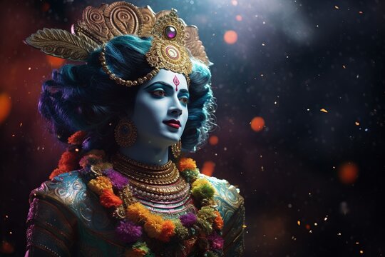 illustration of in this image the character of lord Krishna hyperrea, Generative ai
