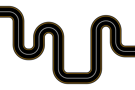 Winding road on white background. Curved asphalt road or highway. Vector illustration. EPS10.