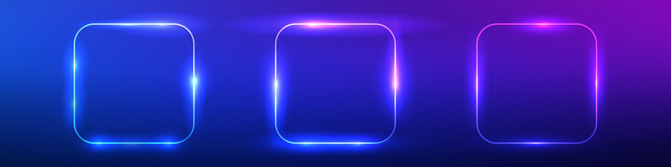 Set of neon frames with shining effects