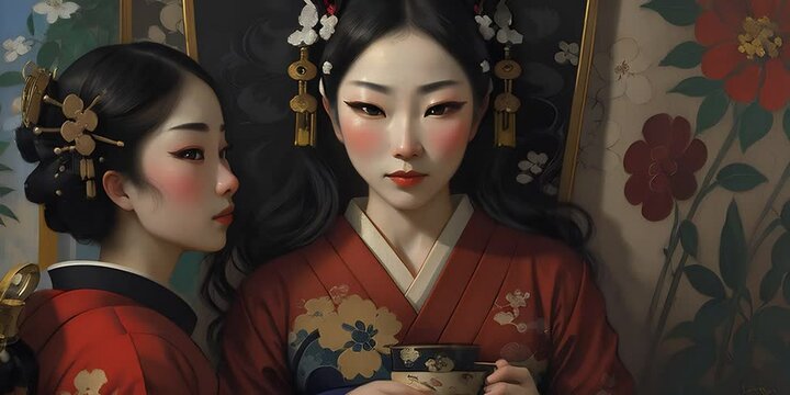 Geisha, oil painting style animation