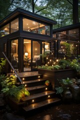 Fototapeta na wymiar Executive office cabin with private balcony and garden, Generative AI