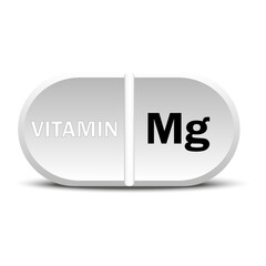 Vitamin Mg12 white icon. Vitamin drop pill capsule icon. Vector illustration. EPS10.
