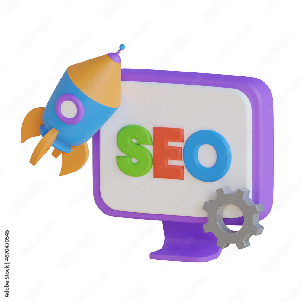 Poster 3d model of colored seo optimization. colored seo optimization design in 3d. 3d illustration, 3d ele