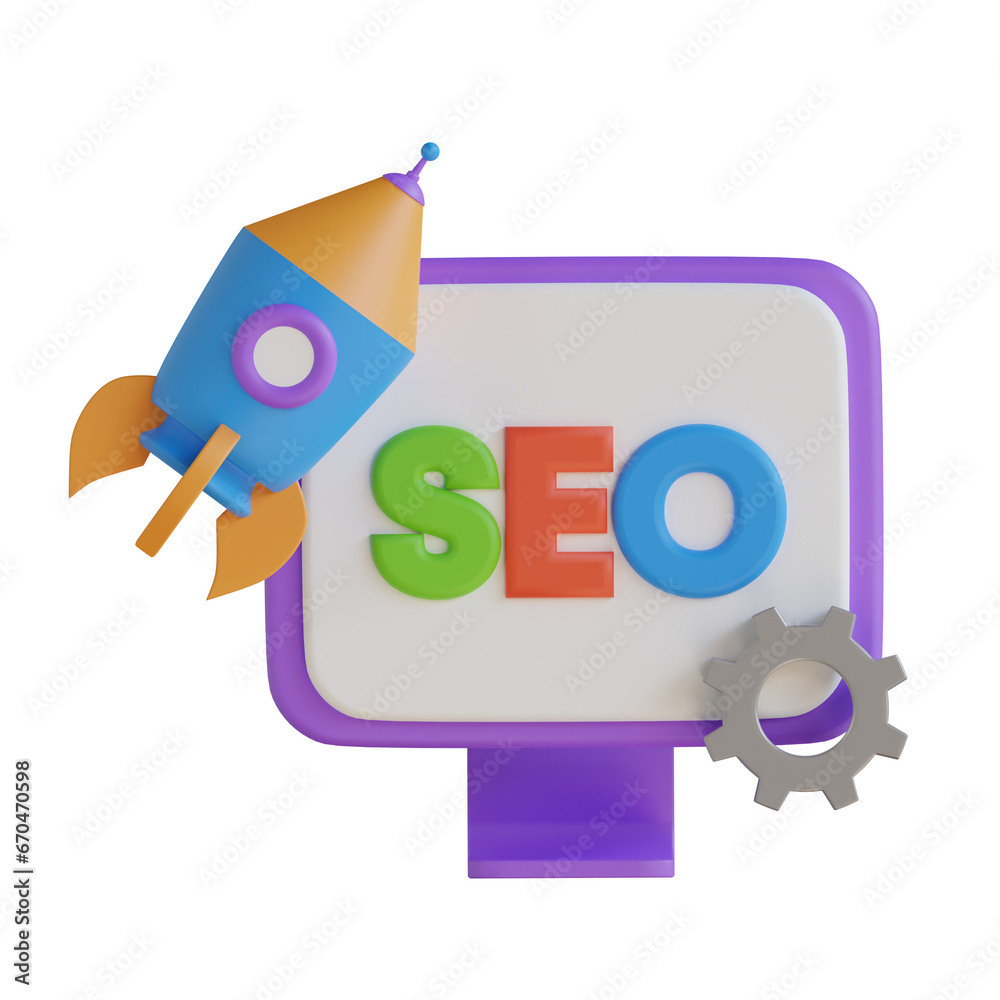 Poster 3d model of colored seo optimization. colored seo optimization design in 3d. 3d illustration, 3d ele