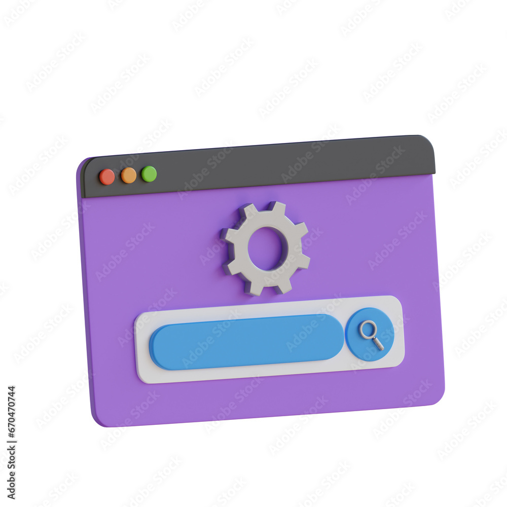 Poster 3d model of search engine in purple. purple search engine design in 3d. 3d illustration, 3d element,