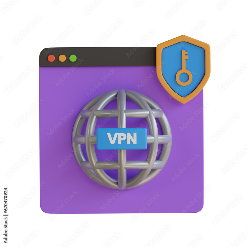 Poster 3d model of secure vpn in purple. purple secure vpn design in 3d. 3d illustration, 3d element, 3d re