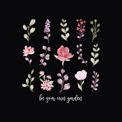 Be My Own Garden, Lovely Watercolor Flowers Typography Design For T-shirt And Other Merchandise