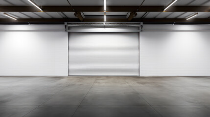 Closed gray roller shutters, closed storage area or garage, warehouse space - obrazy, fototapety, plakaty
