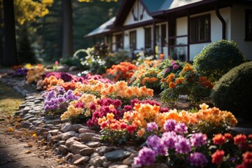 Fototapeta na wymiar Backyard flower bed bursting with vibrant colors, Generative AI