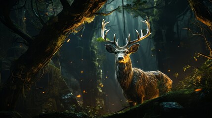 Portrait of a deer in the deep forest