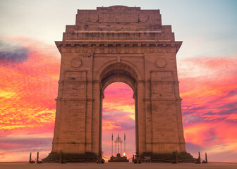 Fototapeta na wymiar India Gate in sunset lights, famous landmark of New Delhi, no people