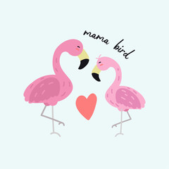 Mama Bird, Lovely Pink Flamingos T-shirt Design