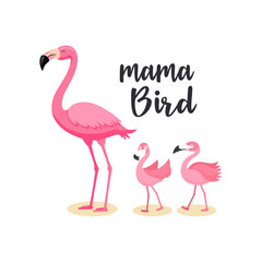 Mama Bird, Mama Flamingo, Lovely Pink Flamingo T-Shirt Design for Women, Mother's Day T-shirt