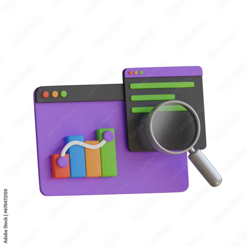 Poster 3d model of seo analysis. seo analysis design in 3d. 3d illustration, 3d element, 3d rendering. 3d v