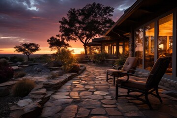 Fototapeta na wymiar Backyard sunset casting warm hues over the landscape, Generative AI